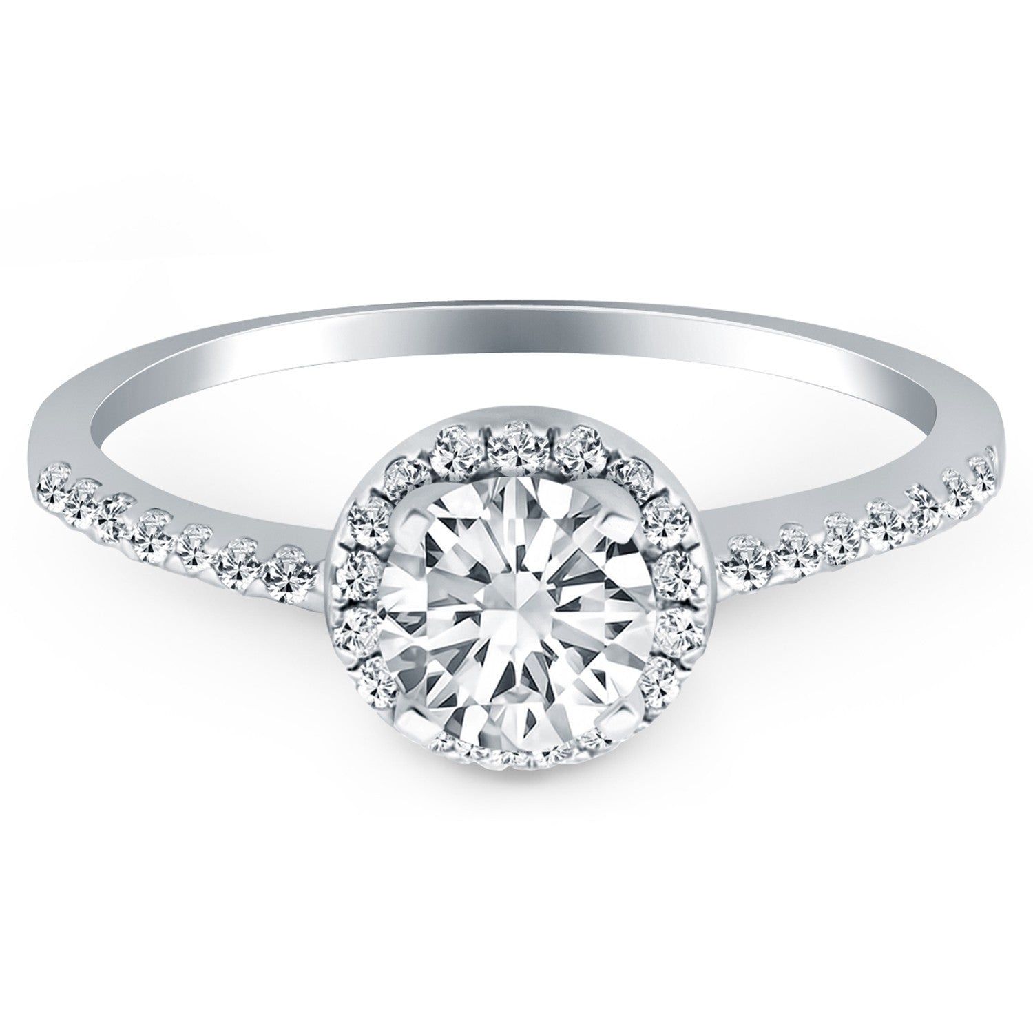 14k White Gold Diamond Halo Collar Engagement Ring by Bids.com