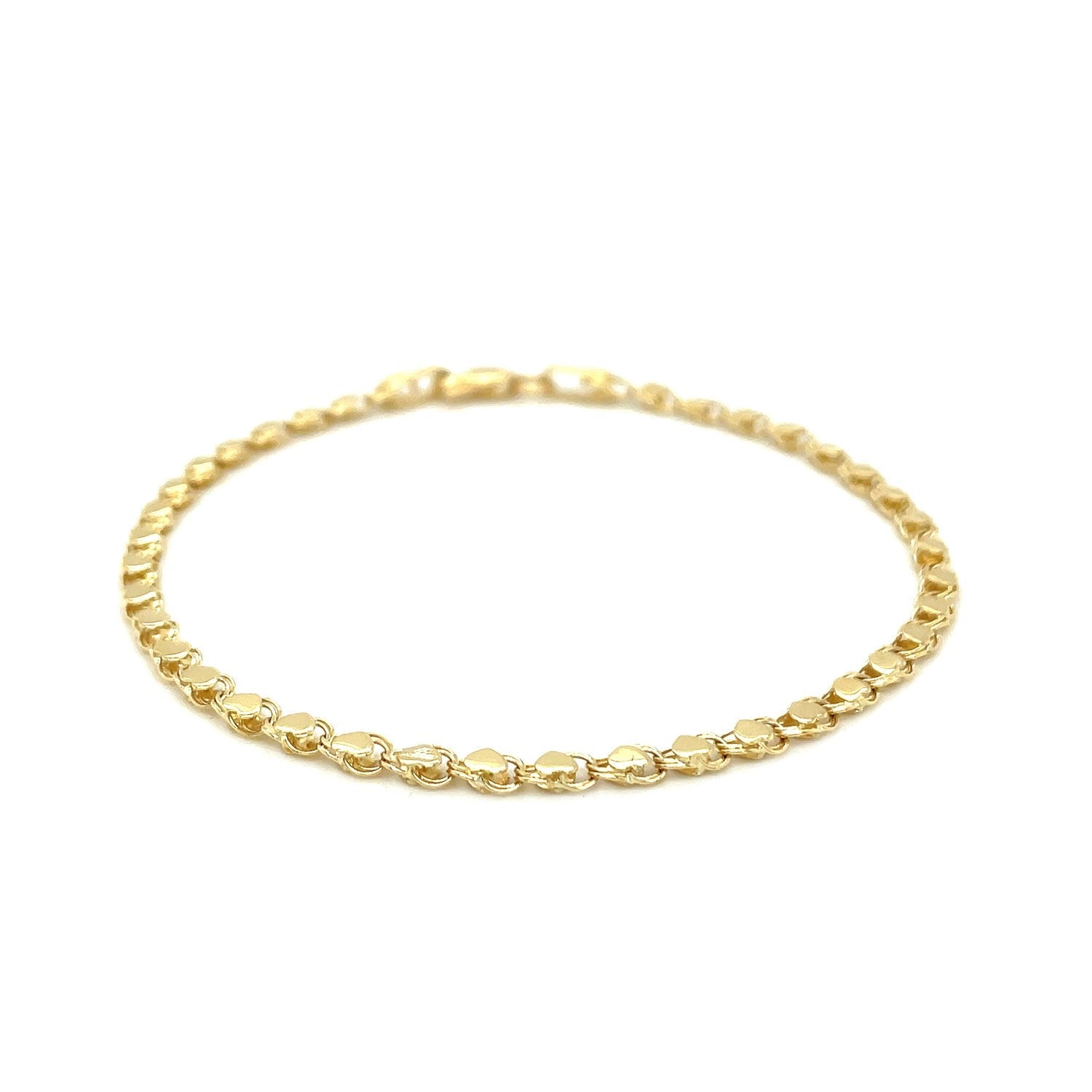 2.9mm 14k Yellow Gold Heart Bracelet - DestGlow