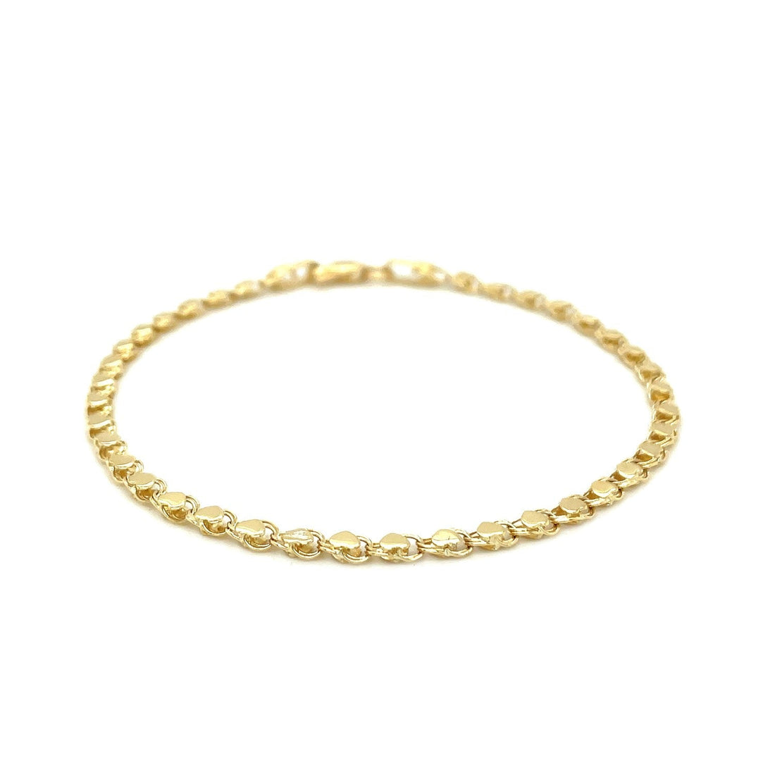 2.9mm 14k Yellow Gold Heart Bracelet 