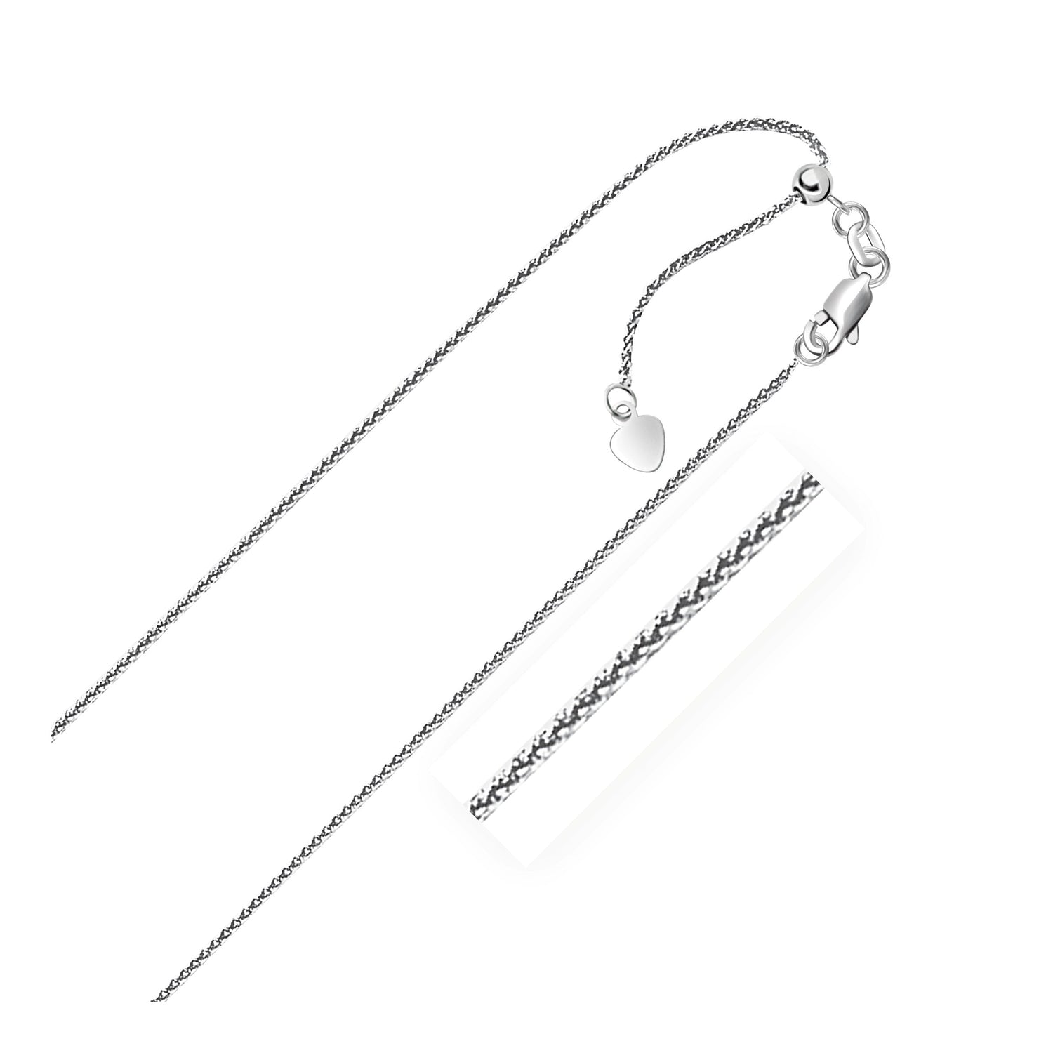 10k White Gold Adjustable Wheat Chain 1.0mm  DestGlow