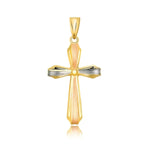 14k Tri Color Gold Cross Motif Pendant with Textured Finish - necklaces