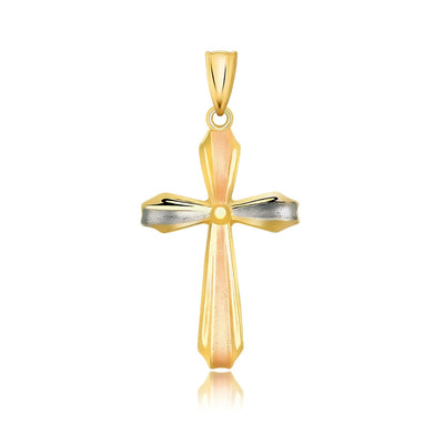 14k Tri Color Gold Cross Motif Pendant with Textured Finish - necklaces