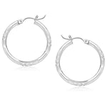 14k White Gold Diamond Cut Hoop Earrings (25 mm) - earrings