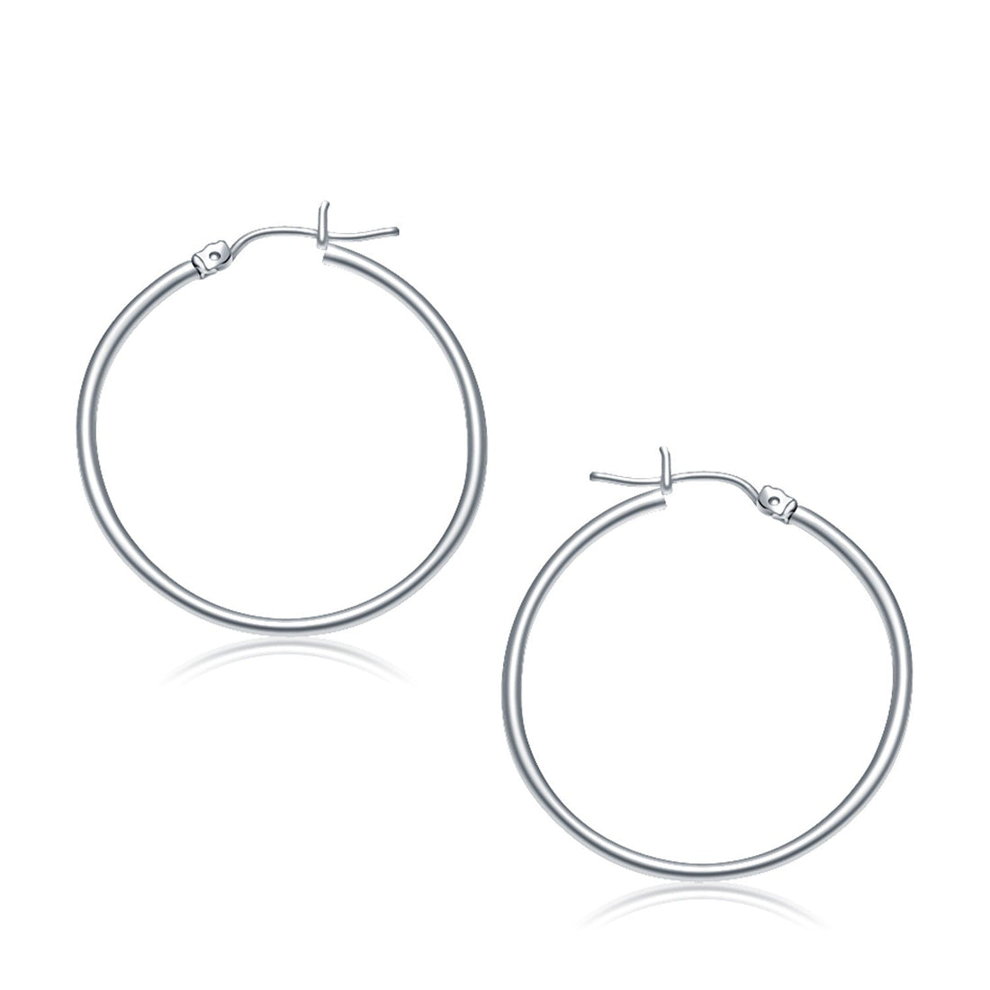 14k White Gold Polished Hoop Earrings (2x30mm) - earrings