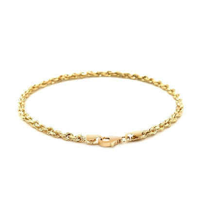 3.0mm 14k Yellow Gold Solid Diamond Cut Rope Bracelet 