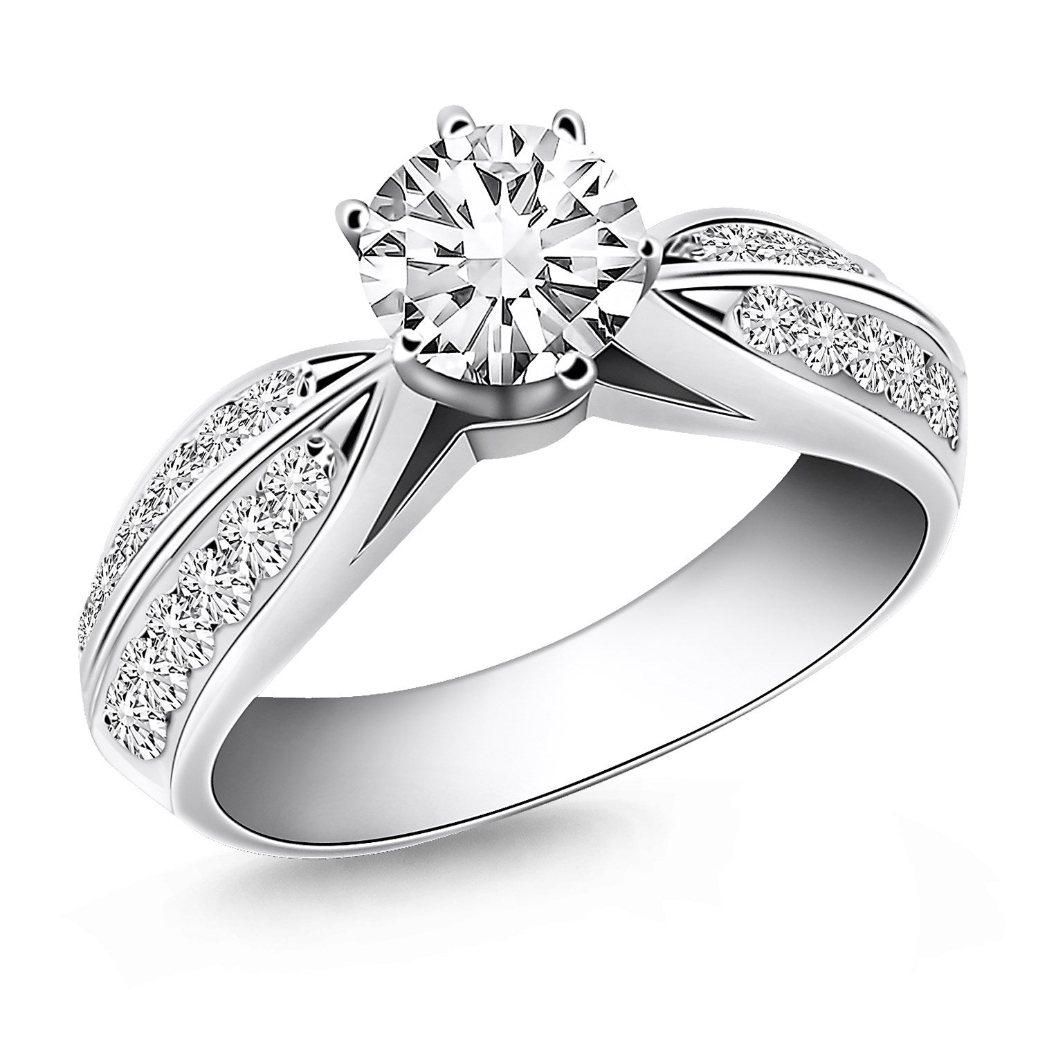 14k White Gold Cathedral Double Row Pave Diamond Engagement Ring by Bids.com