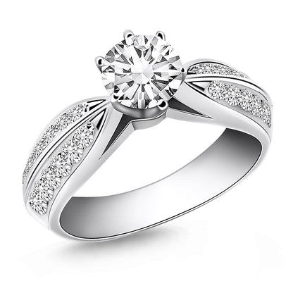 14k White Gold Cathedral Double Row Pave Diamond Engagement Ring by Bids.com