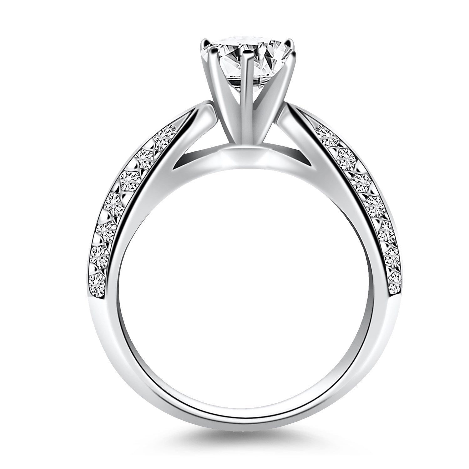14k White Gold Cathedral Double Row Pave Diamond Engagement Ring by Bids.com