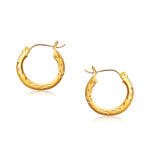 14k Yellow Gold Fancy Diamond Cut Hoop Earrings (3x15mm) - earrings