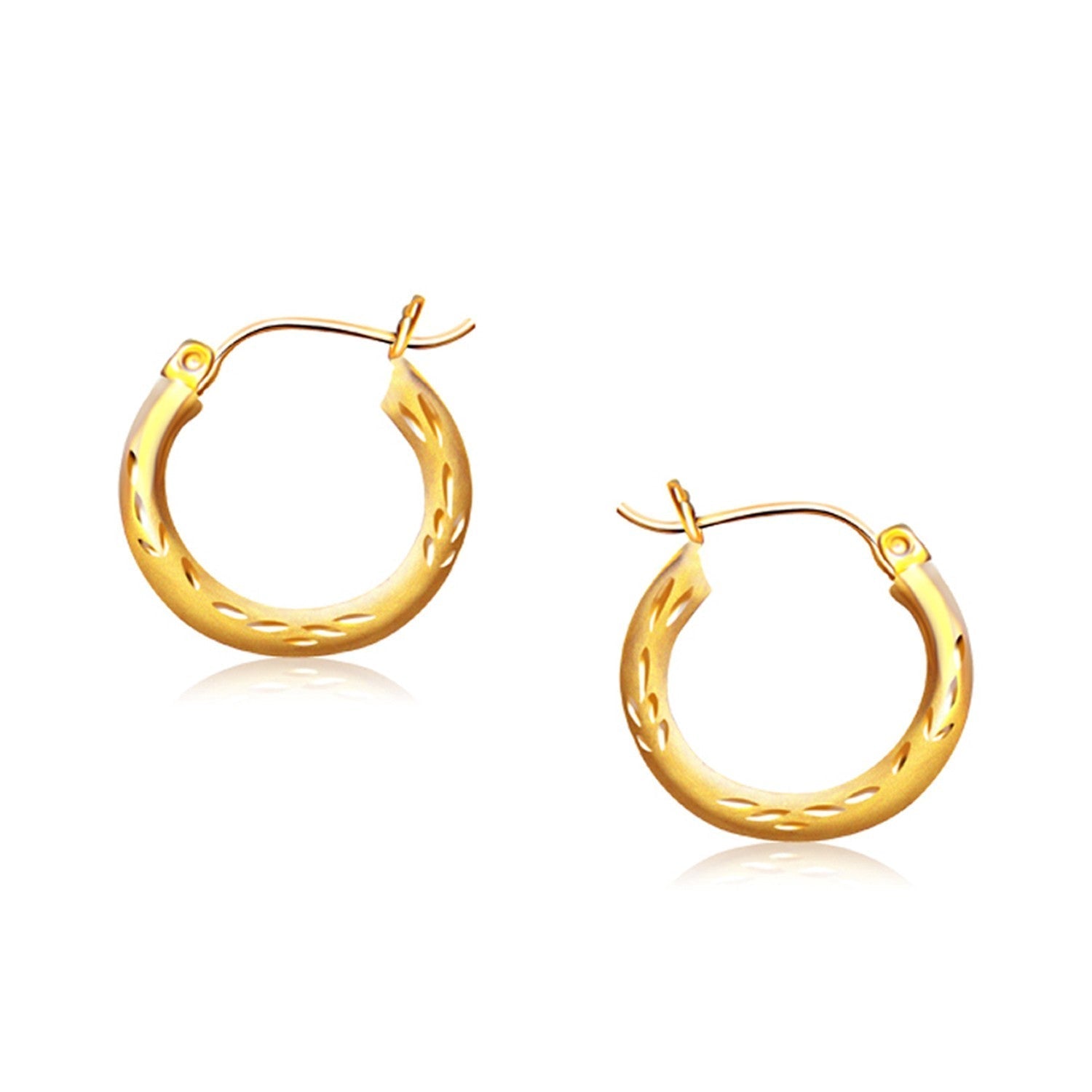 14k Yellow Gold Fancy Diamond Cut Hoop Earrings (3x15mm) 