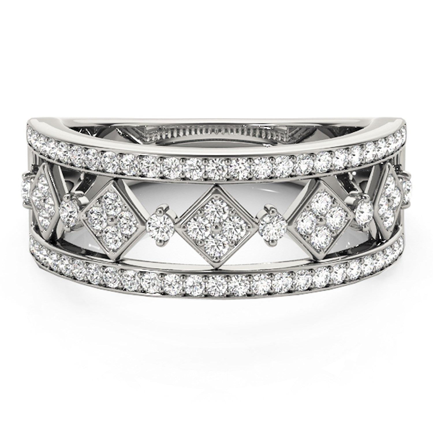 Diamond Studded Square Motif Ring in 14k White Gold (1/2 cttw) by Bids.com