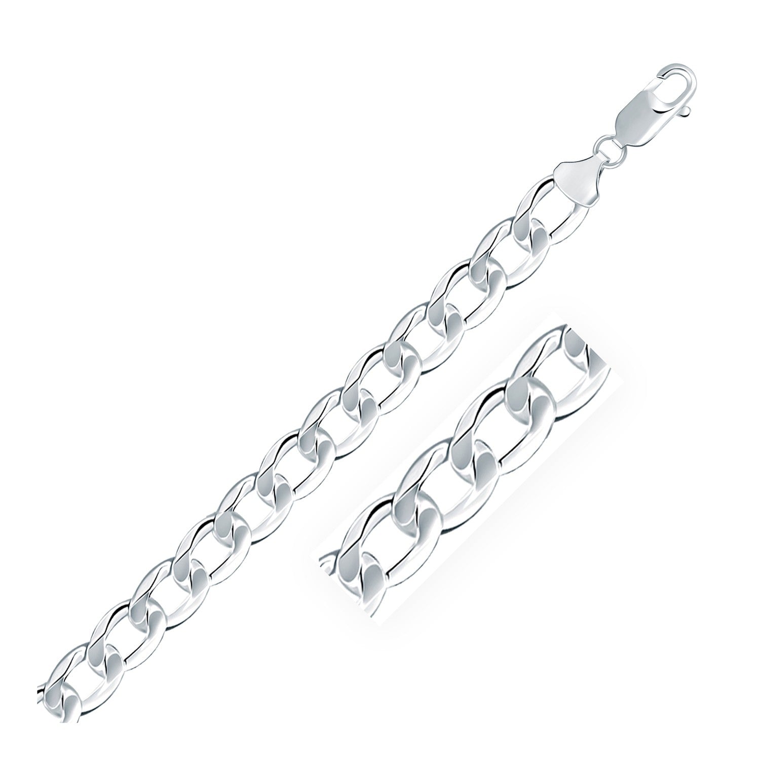 Rhodium Plated 8.4mm Sterling Silver Curb Style Chain - DestGlow