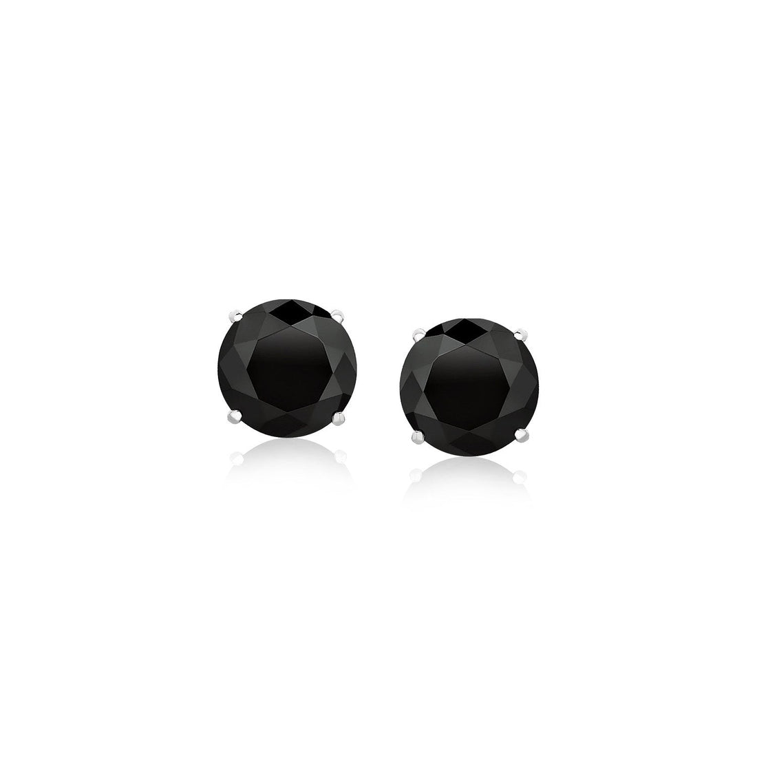 14k White Gold Stud Earrings with Black Faceted Cubic Zirconia(6mm) - earrings