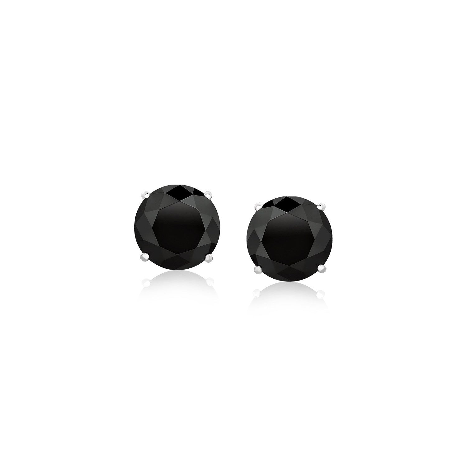 14k White Gold Stud Earrings with Black Faceted Cubic Zirconia(6mm) - earrings