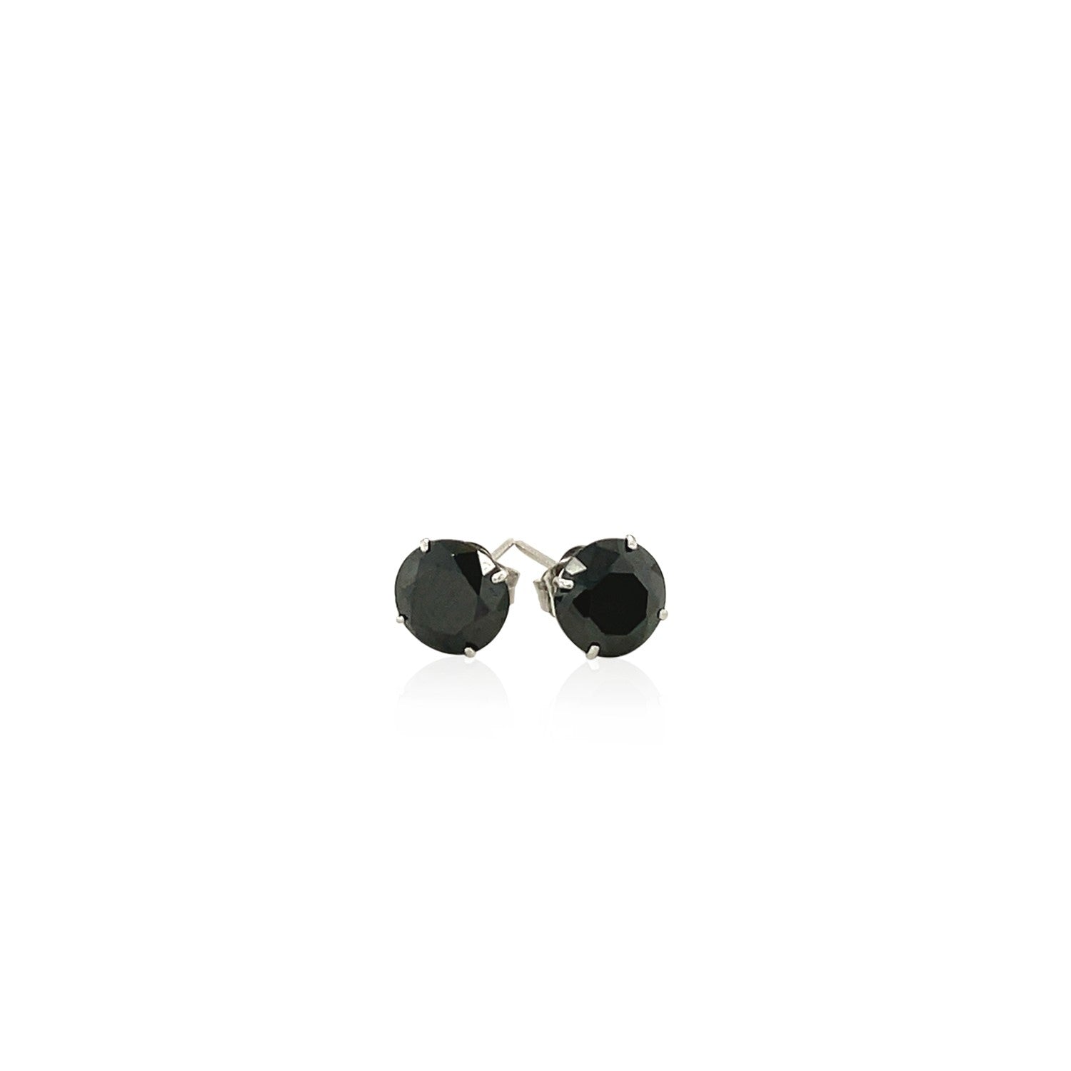 14k White Gold Stud Earrings with Black Faceted Cubic Zirconia(6mm) - DestGlow