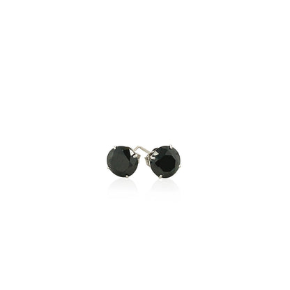 14k White Gold Stud Earrings with Black Faceted Cubic Zirconia(6mm) - DestGlow