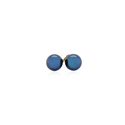 14k Yellow Gold Cultured Black Pearl Stud Earrings (6.0 mm) - DestGlow