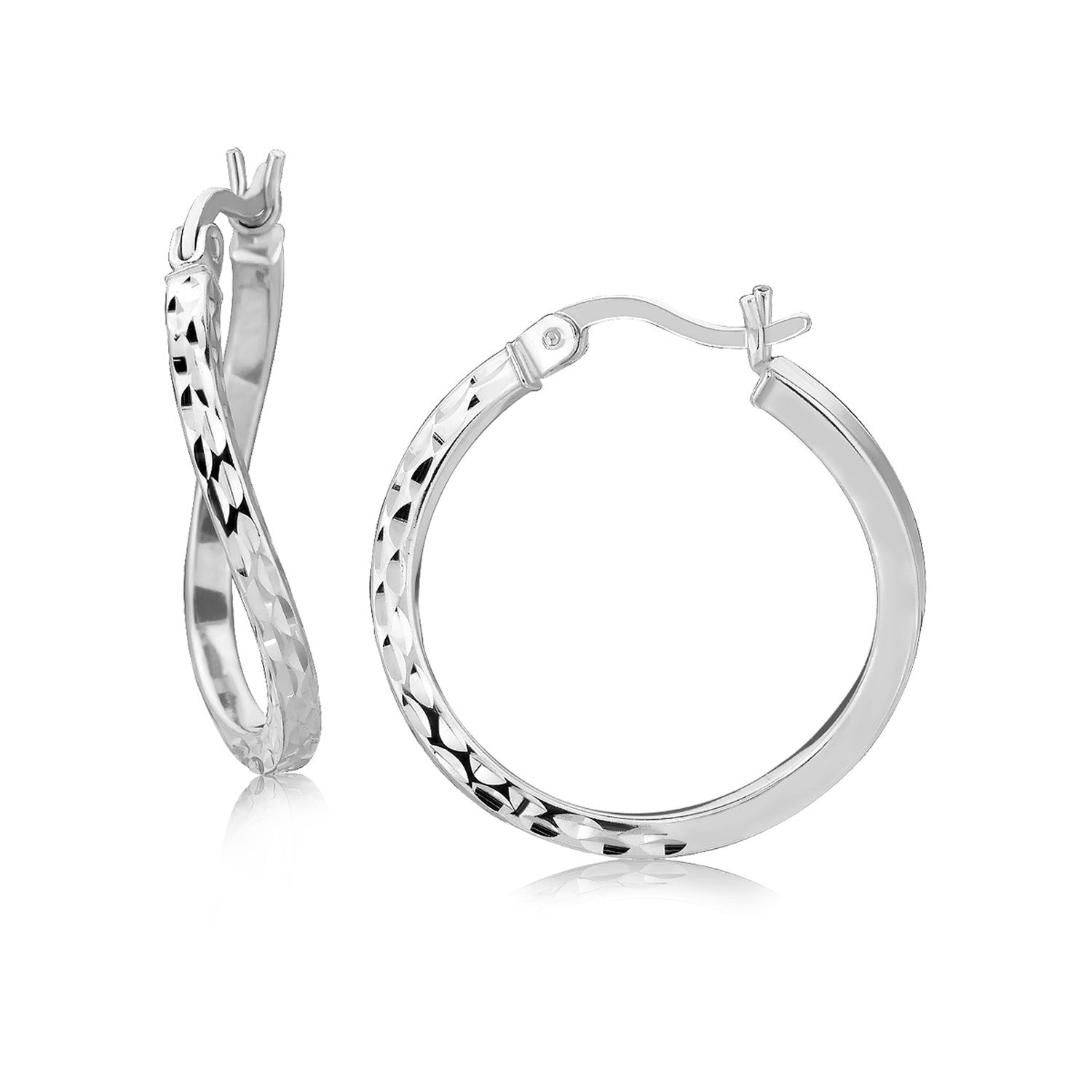Sterling Silver Rhodium Plated Twist Style Hoop Diamond Cut Earrings (20mm) by Bids.com