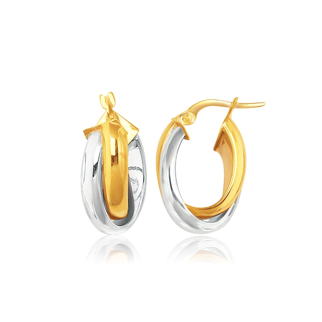 14k Two-Tone Gold Double Row Intertwined Oval Hoop Earrings - earrings
