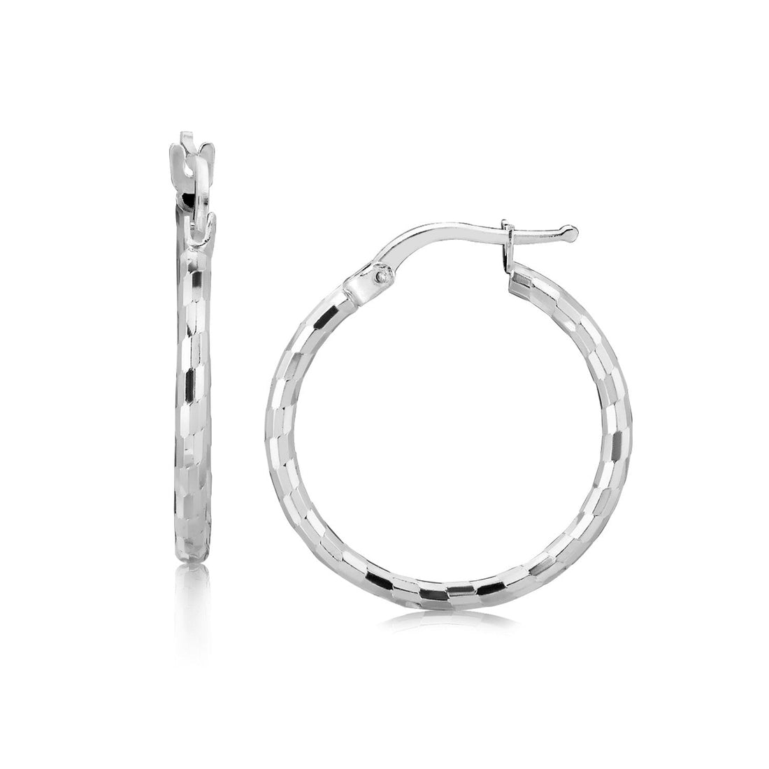 Sterling Silver Diamond Cut Hoop Earrings with Rhodium Plating (20mm) - DestGlow