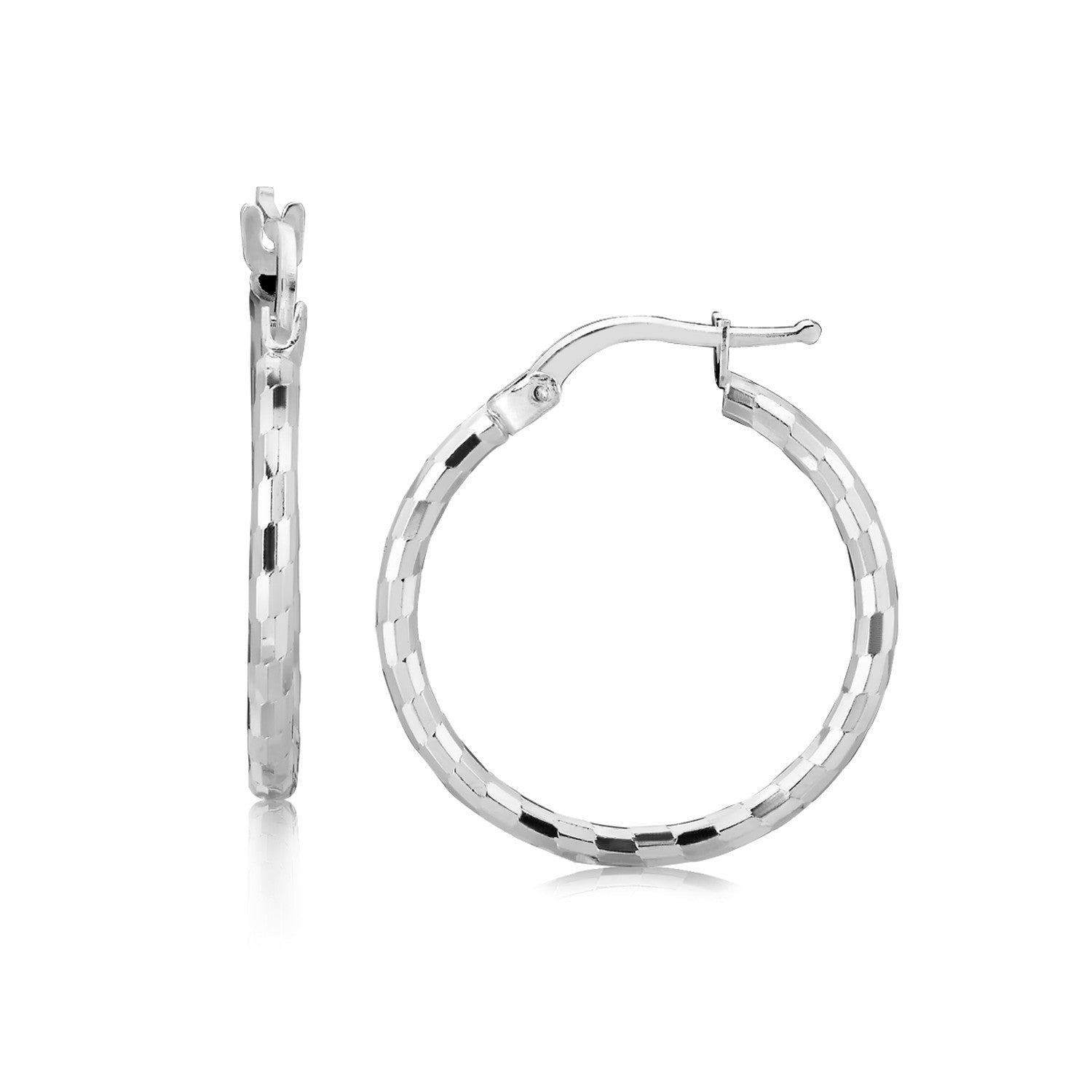 Sterling Silver Diamond Cut Hoop Earrings with Rhodium Plating (20mm) - DestGlow