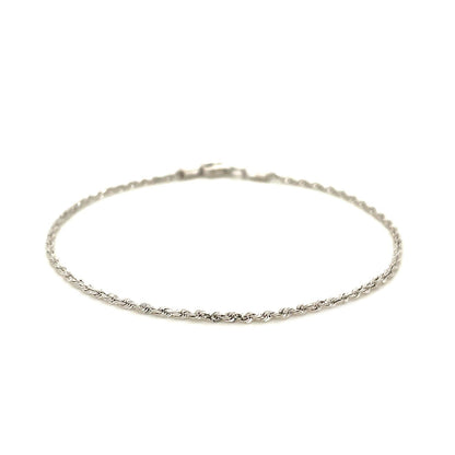 14k White Gold Solid Diamond Cut Rope Bracelet 1.5mm - DestGlow