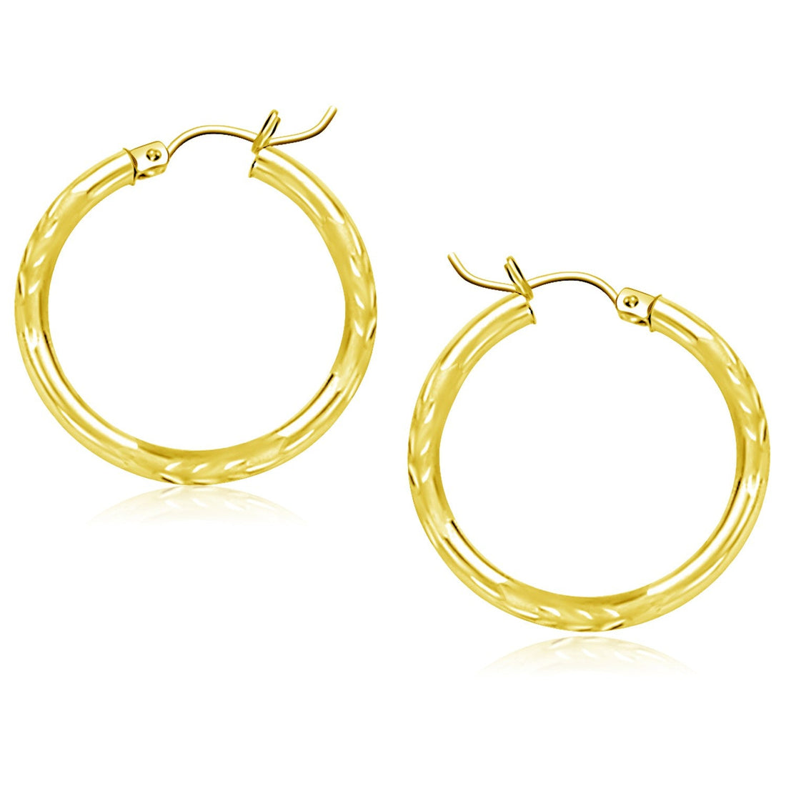 14k Yellow Gold Diamond Cut Hoop Earrings (3x25mm) - earrings