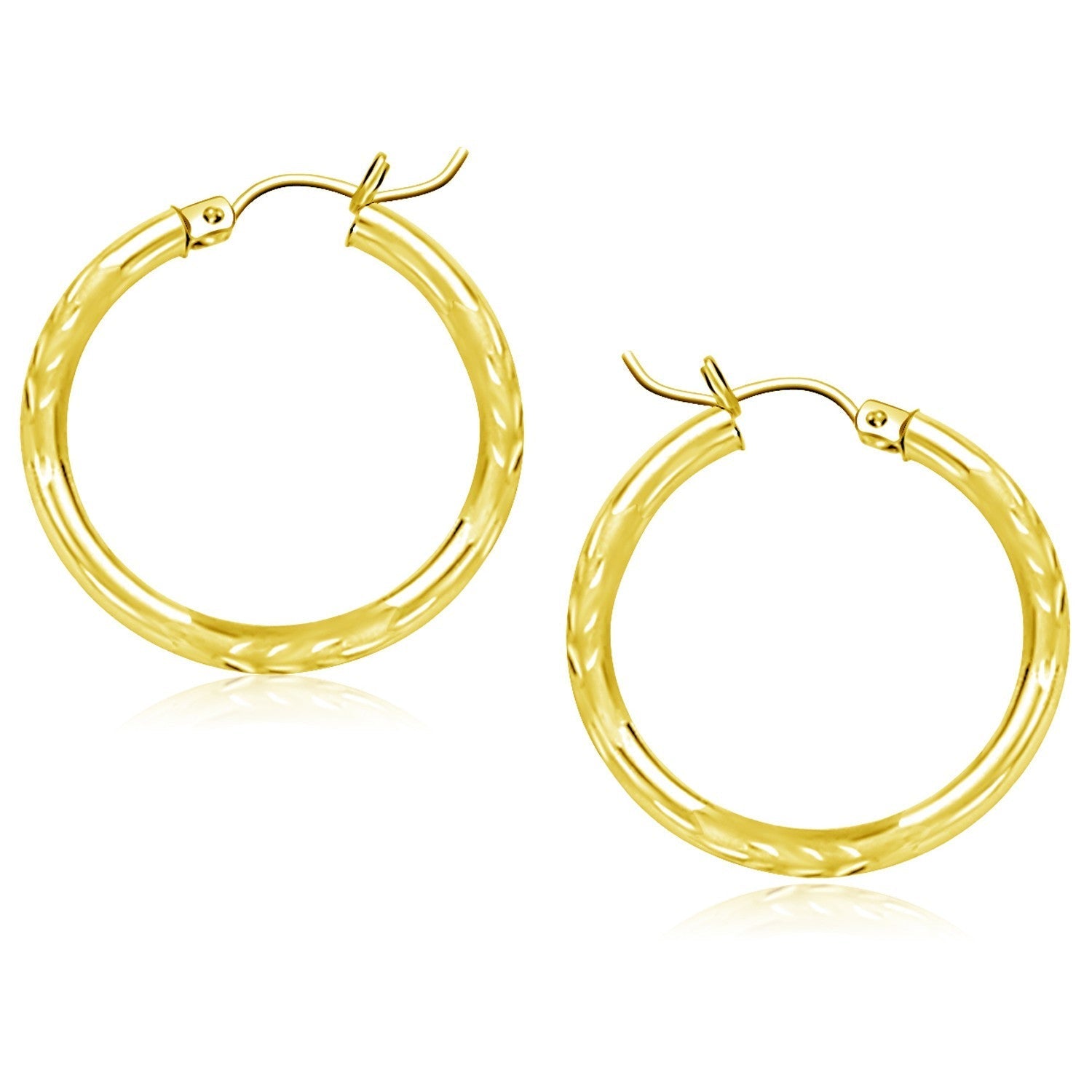 14k Yellow Gold Diamond Cut Hoop Earrings (25mm)  DestGlow