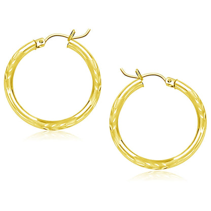 14k Yellow Gold Diamond Cut Hoop Earrings (25mm)  DestGlow