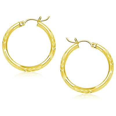 14k Yellow Gold Diamond Cut Hoop Earrings (25mm) - earrings