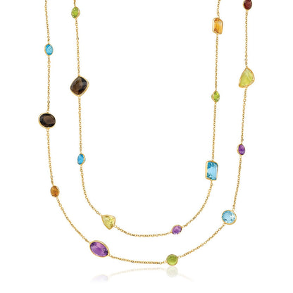 14k Yellow Gold Double Layer Multi Gem Necklace by Bids.com