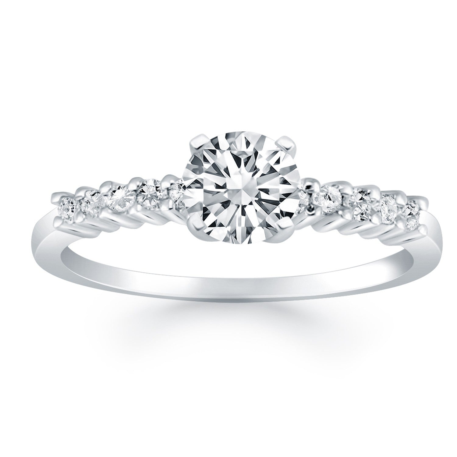 14k White Gold Shared Prong Accent Diamond Engagement Ring by Bids.com