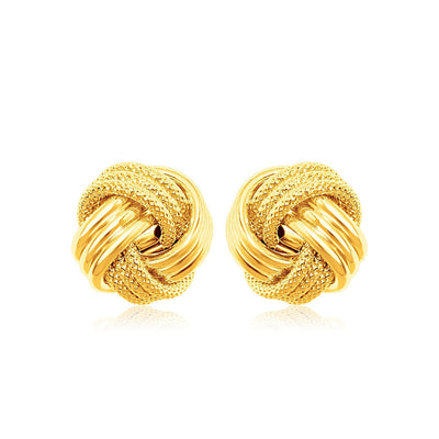 14k Yellow Gold Love Knot with Ridge Texture Earrings - accessories