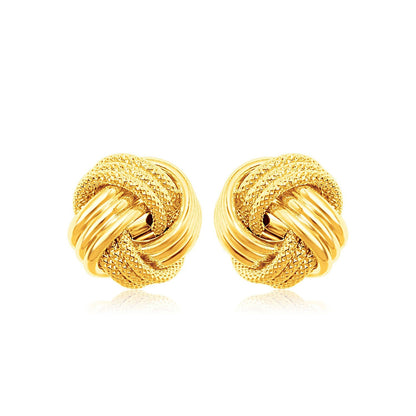 14k Yellow Gold Love Knot with Ridge Texture Earrings - accessories