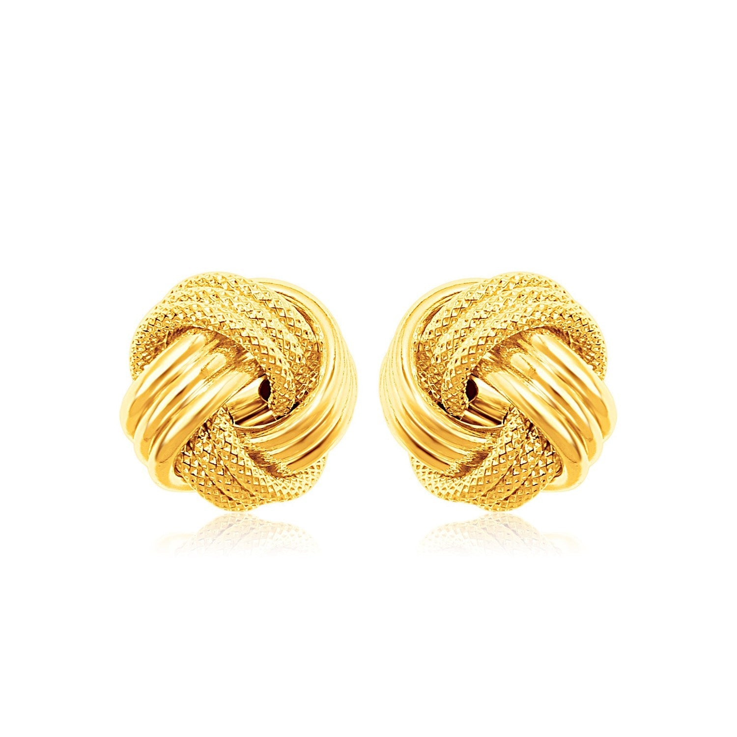 14k Yellow Gold Love Knot with Ridge Texture Earrings - accessories