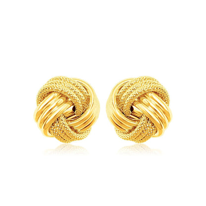 14k Yellow Gold Love Knot with Ridge Texture Earrings  DestGlow