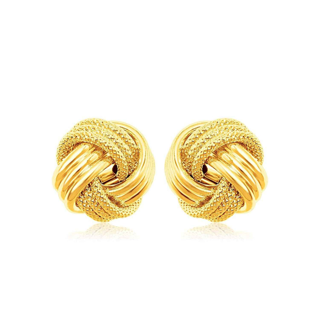 14k Yellow Gold Love Knot with Ridge Texture Earrings