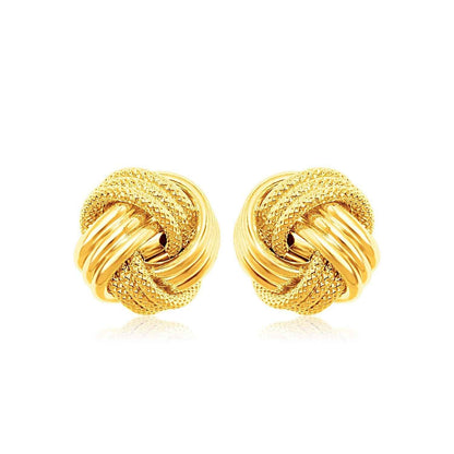 14k Yellow Gold Love Knot with Ridge Texture Earrings