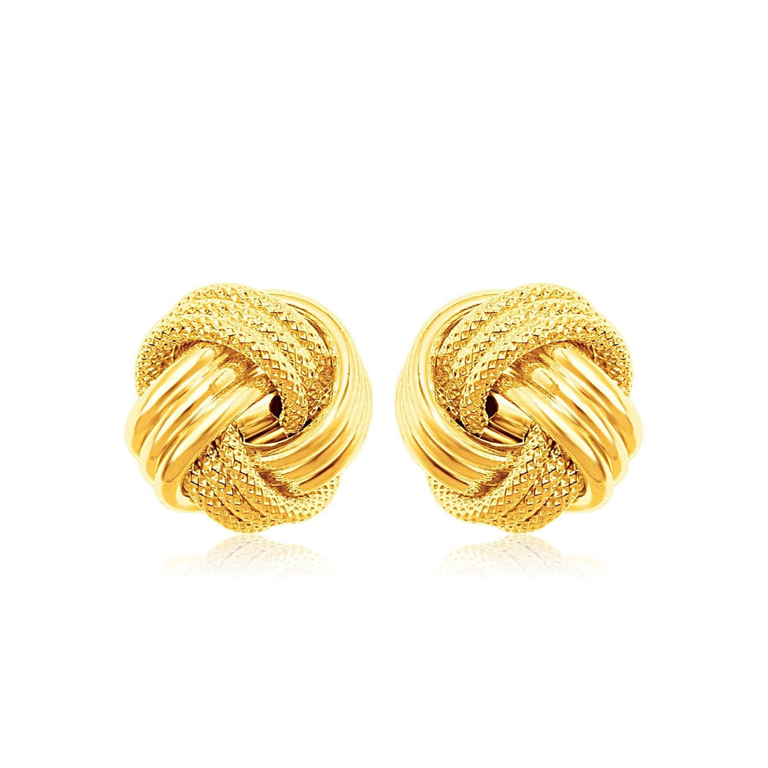 14k Yellow Gold Love Knot with Ridge Texture Earrings 