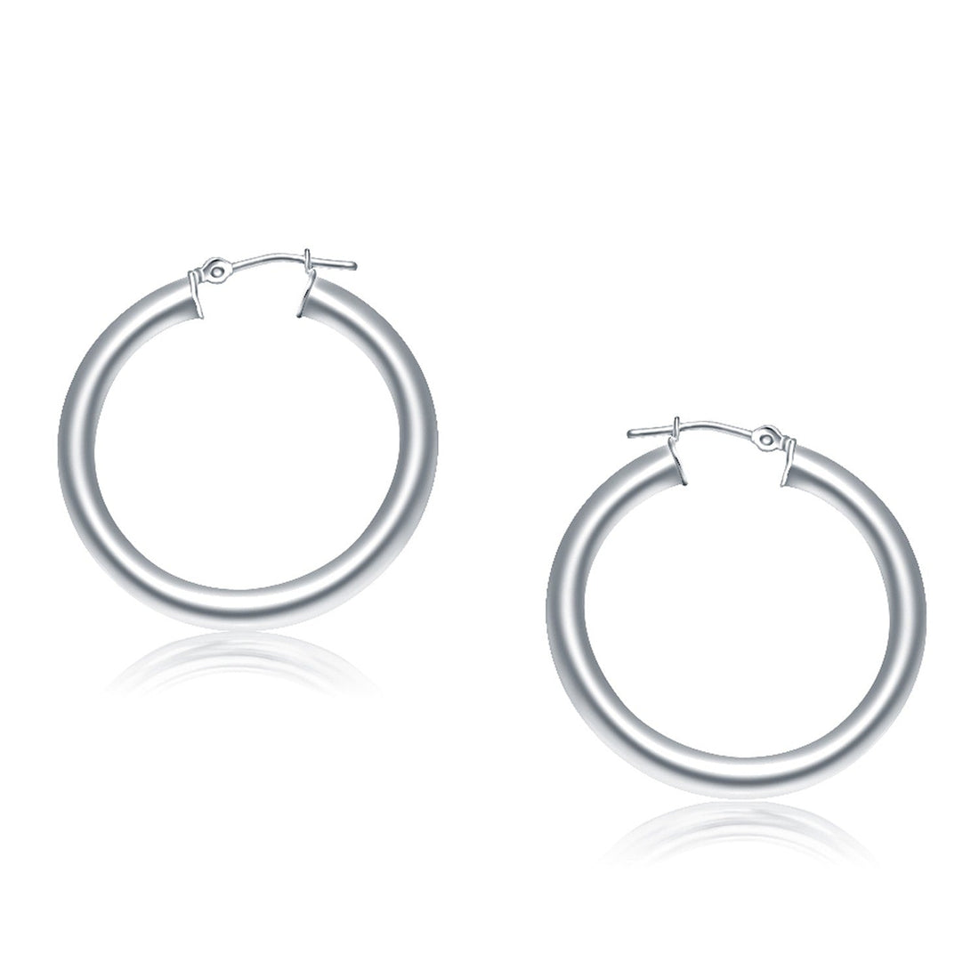 14k White Gold Polished Hoop Earrings (4x30mm) - earrings