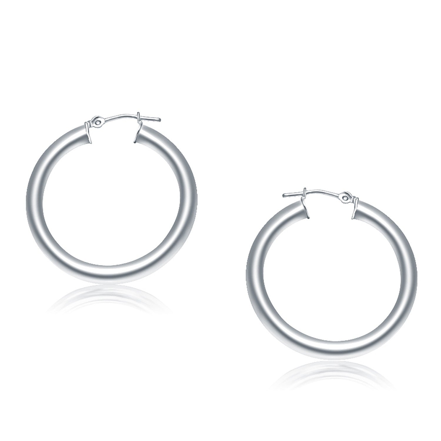 14k White Gold Polished Hoop Earrings (4x30mm) - earrings