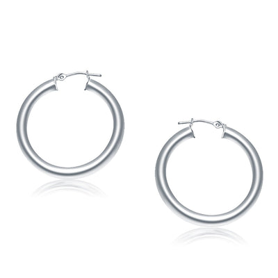 14k White Gold Polished Hoop Earrings (4x30mm) - earrings
