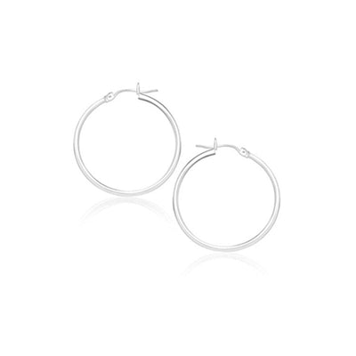 14k White Gold Polished Hoop Earrings (20 mm) - earrings
