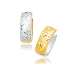 14k Two-Tone Gold Reversible Quilted Hinged Hoop Huggie Earrings - earrings
