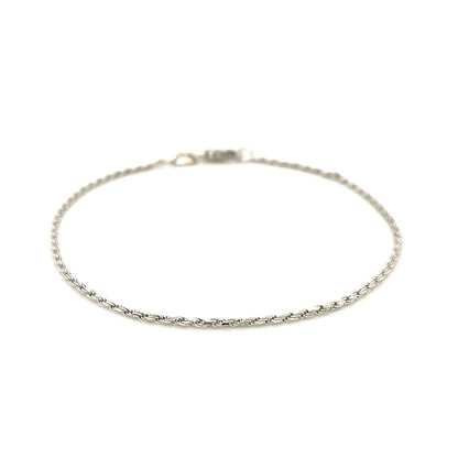 2.0mm 14k White Gold Solid Diamond Cut Rope Bracelet  DestGlow