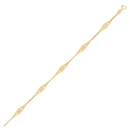 14k Yellow Gold Anklet with Fancy Diamond Shape Filigree Stations - accessories