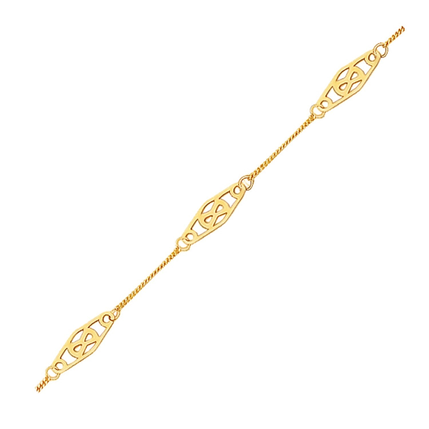 14k Yellow Gold Anklet with Fancy Diamond Shape Filigree Stations - DestGlow