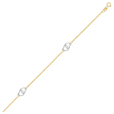 14k Two Tone Gold Entwined Heart Stationed Anklet - accessories