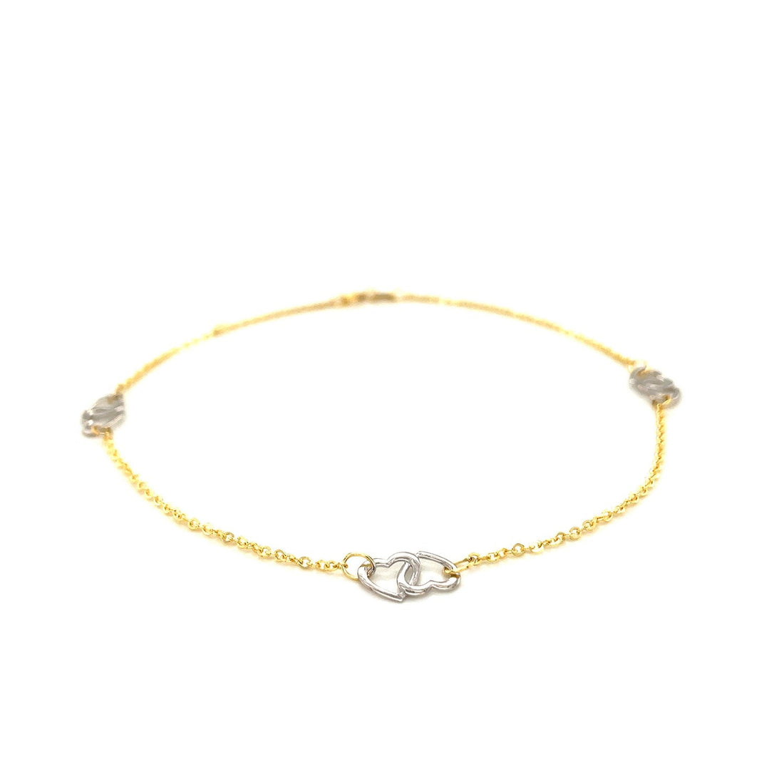 14k Two Tone Gold Entwined Heart Stationed Anklet - DestGlow