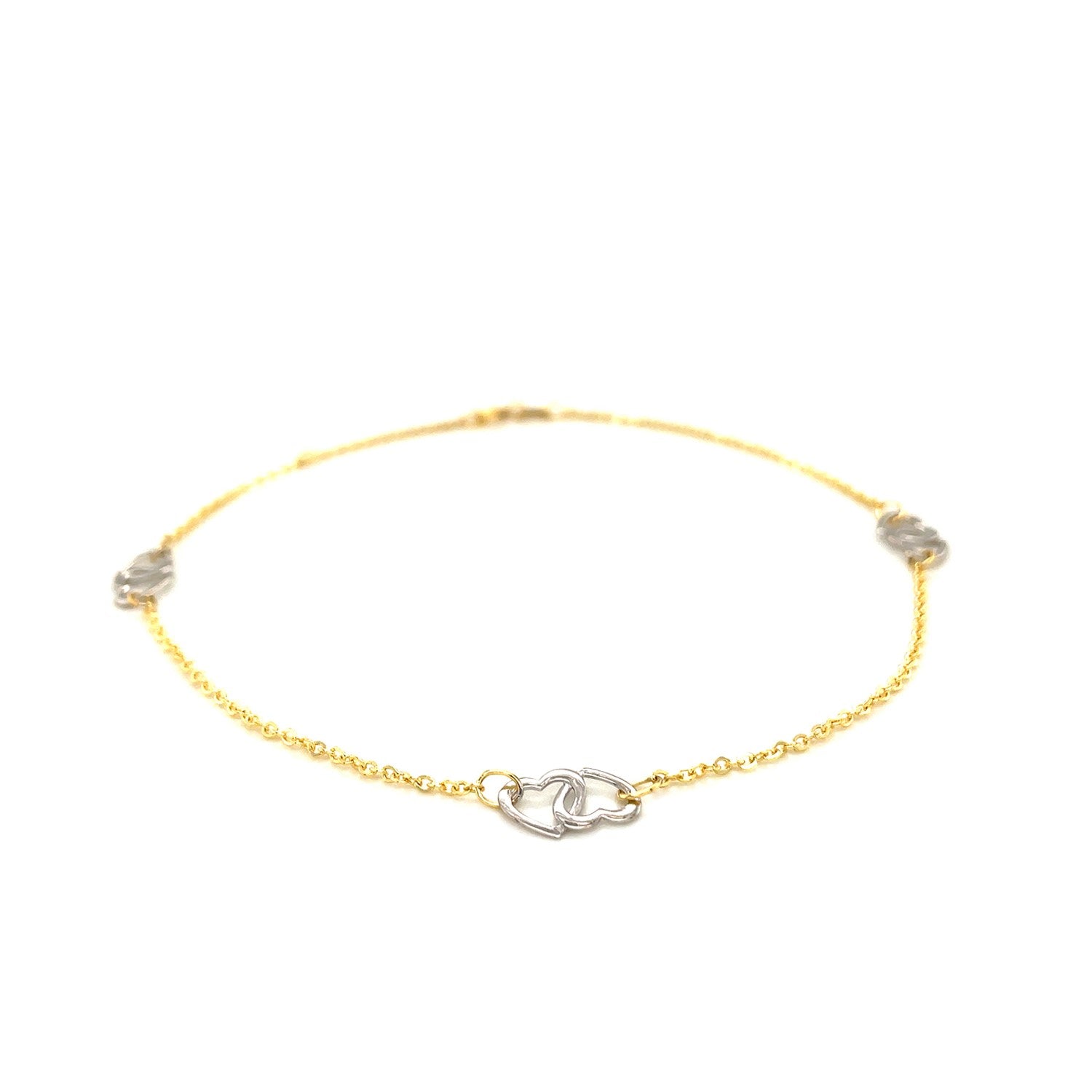 14k Two Tone Gold Entwined Heart Stationed Anklet - DestGlow